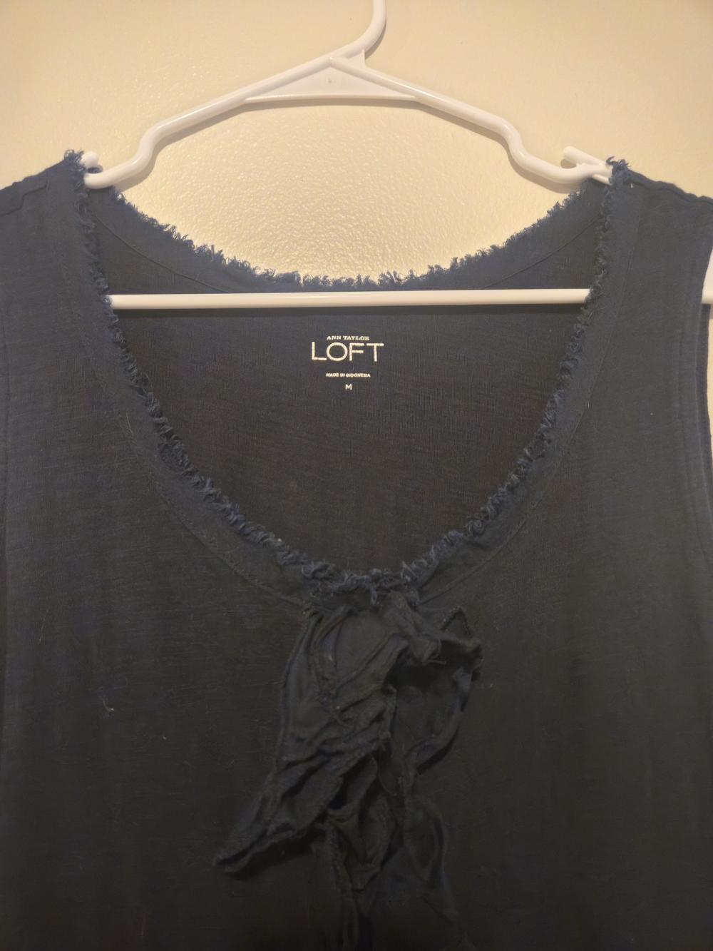 LOFT Navy Sleeveless Ruffle-Front Tank - Picture 4 of 5